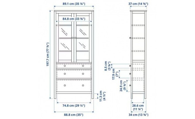 Шкаф для посуды/витрина 23 Кантри массив сосны (HEMNES)