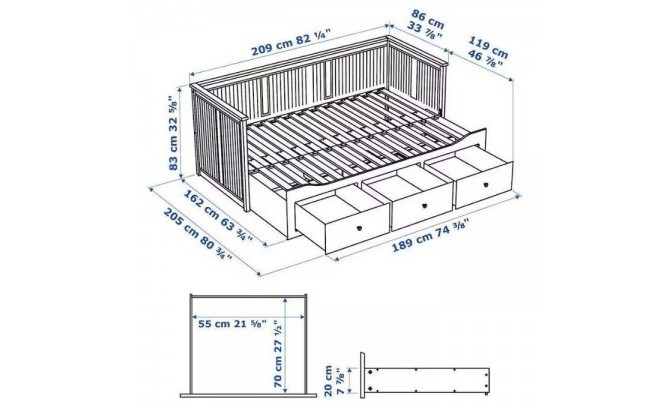 Кровать софа Кантри массив сосны (HEMNES)