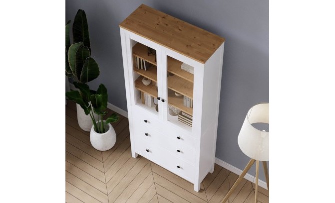 Шкаф для посуды/витрина 23 Кантри массив сосны (HEMNES) белый/браун