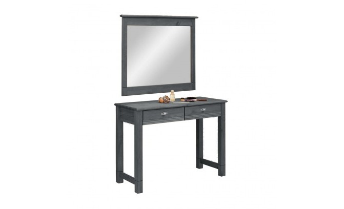 Зеркало навесное в раме Рауна из массива сосны (графит)