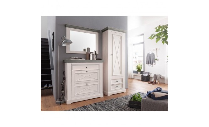 Зеркало навесное в раме 108 Форест массив сосны (белый воск/антрацит)