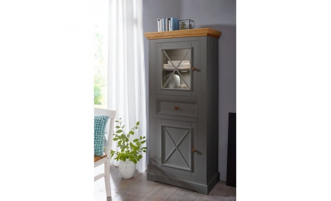 Шкаф для посуды 111 Антарес массив сосны (графит/бейц-масло)