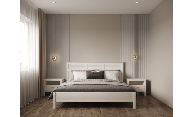 Кровать 140 Н Рауна из массива сосны (белый воск)