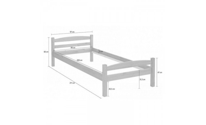 Кровать односпальная массив сосны Гольф 90х200 (белый воск)