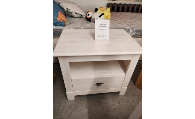 Тумба прикроватная 01 Рауна из массива сосны (белый воск) с выставки