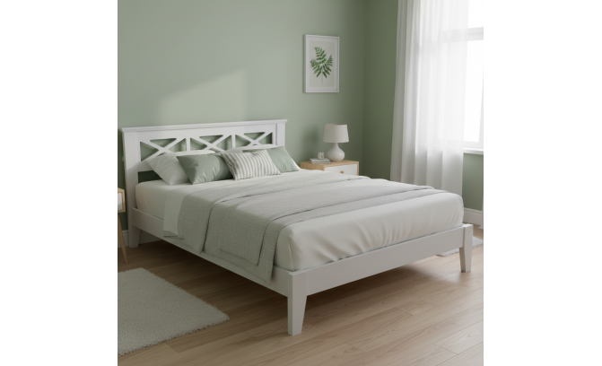 Кровать 140 Форест из массива сосны (белый воск)